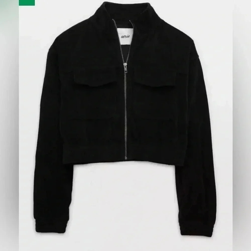 Aerie | Groove On Velour‎ Full Zip Sweatshirt True Black Sz Large - Picture 5 of 8